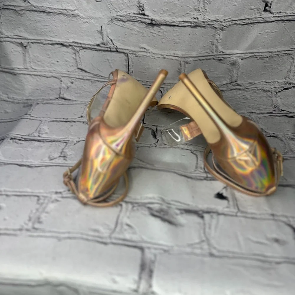 Guess Felicia Iridescent Rose Gold High Heel Sandals with Clear Straps - Picture 4 of 7